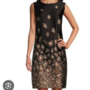 Caroline Rose Dress Black Brown Abstract Animal Print Sleeveless Sheath